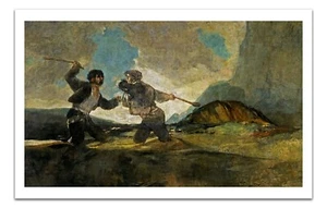 TWO MEN WITH CUDGELS FIGHTING Francisco De Goya 1800's Painting 14x22" Art Print - Picture 1 of 2