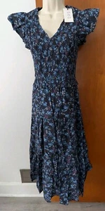 Sea New York Tilly Smocked Tiered Midi Dress Sz XS 2 Blue Floral Pockets NWT - Picture 1 of 14