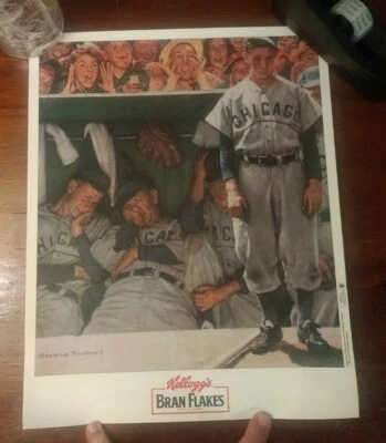 Vintage Kelloggs Bran Flakes Norman Rockwell Baseball Posters Set of 3  - Image 1 of 3