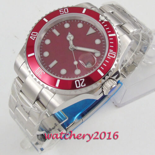 Sterile Automatic Men's Watch NH35 40mm  Sapphire Crystal Red Dial Alloy Bezel