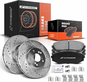 11.81 Inch(300Mm) Front Drilled and Slotted Disc Brake Rotors+Ceramic Pads Kit C - Picture 1 of 12