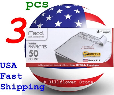 3 Mead 75024 #10 4 1/8 X 9 1/2 Press-it Seal-it 50 count white envelope - Image 1 of 4