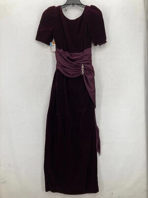 Vintage Alfred Angelo Grape Velvet Gown Size 10 Puff Sleeve Draped Waist Witchy - Image 1 of 4