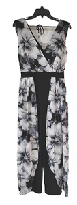 Alexa B Nites Jumpsuit Black Sz 6 Beige Gray Open Back V neck Chiffon Evening S - Picture 1 of 5