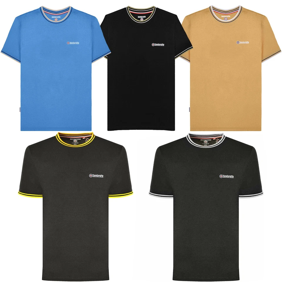 Lambretta Mens Tipped Pique Casual Cotton Crew Neck Short Sleeve T-Shirt Tee Top - Image 1 of 1