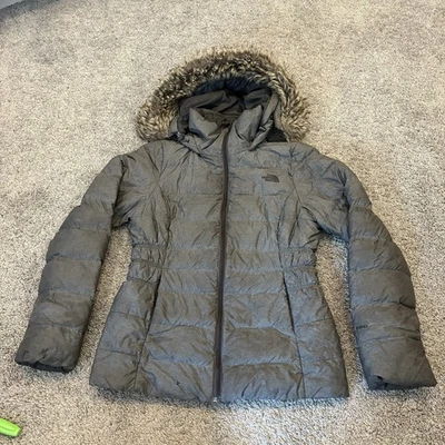 North Face 550 пуховик куртка женщин S Gotham парка серый вниз пальто искусственного меха капюшон - Изображение 1 из 4
