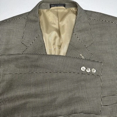 Haspel Houndstooth Gold Black Blazer Silk Wool Blend Lana Seta Three Button 48R - Image 1 of 4