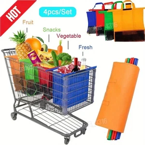 4-Piece Reusable Shopping Trolley Bag Set – Orange, Green, Red & Blue - Picture 1 of 15