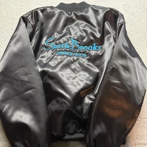 Vintage Taylor Garth Brooks World Tour  Black Satin Bomber Jacket Size XL - Picture 1 of 9