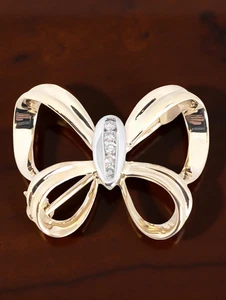 JOYERÍA PATRIMONIAL ORO AMARILLO 14K SÓLIDO BROCHE PRENDEDOR MARIPOSA DIAMANTE NATURAL #7930 - Imagen 1 de 5