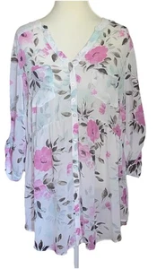 TÚNICA BABYDOLL MUJER TÓRRIDA TALLA GRANDE GASA EMMA BLANCA FLORAL SEMI TRANSPARENTE TOP 2 - Imagen 1 de 3