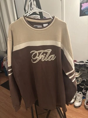 Fila Vintage Brown And Beige Long Sleeve 2XL mens Thick Pull Over Thermal - Image 1 of 3
