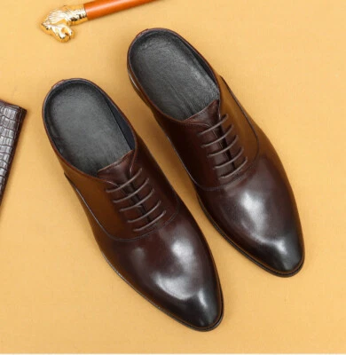 Zapatillas formales de cuero de vaca británicas para hombres Sandalias con cordones Muller Zapatos informales Foto 1 de 4