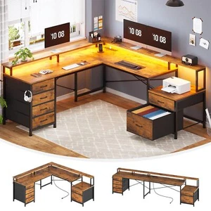 L Shaped Desk with 6 Drawer, 108" Home Office Desk with File Drawer & Power O... - Picture 1 of 9