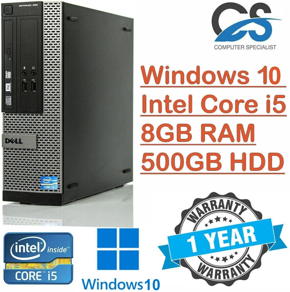 Dell/HP Quad Core i5 PC Torre Ordenador Fijo Windows 10 Wi-Fi 8GB RAM 500GB HD - Imagen 1 de 4