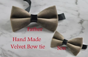 Father Son Match 100% Handmade Donkey Grey Velvet Bow Tie Bowtie Wedding Party - Picture 1 of 18