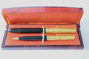 VINTAGE"SOUYZ ZOLOTOE PERO 611"FOUNTAIN PEN&PENCIL TWO RUBY ORIGINAL GOLD NIB - Picture 1 of 7