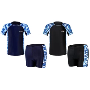 Kids Boys Rashguard T-shirt with Shorts Swimsuit Costume Sun Protection Swimwear - Picture 1 of 12