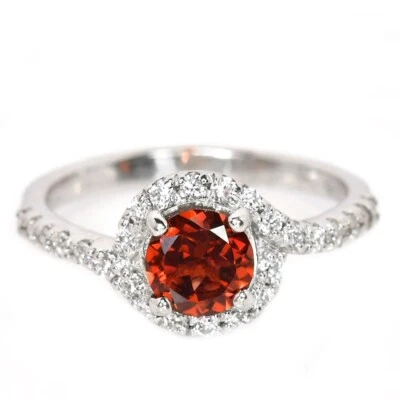 ANILLO HALO REDONDO GRANATE ROJO NARANJA OSCURO NATURAL PLATA ESTERLINA 925 TALLA 7,5 Foto 1 de 4
