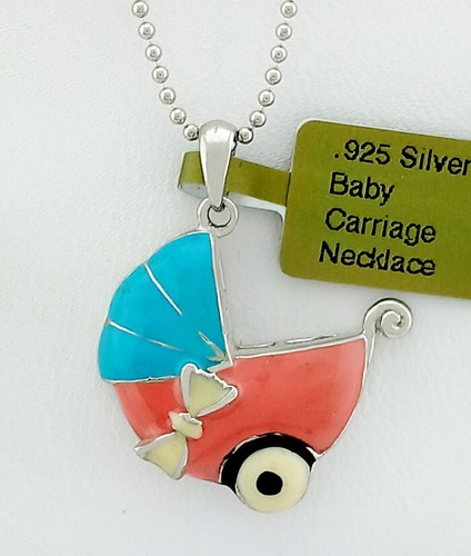 COACH COLLANA CIONDOLO SMALTO CARROZZINA .925 Argento Sterling NUOVA CON ETICHETTA