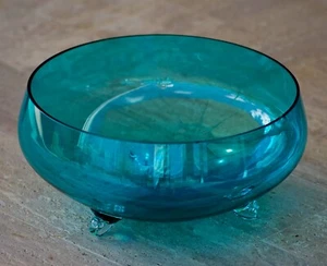 VINTAGE ART GLASS Tri-Footed Large Bowl Empoli Made In Italy 1960's AS IS - Picture 1 of 7