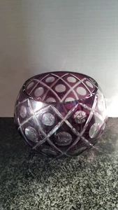 VINTAGE BOHEMIAN GLASS AMETHYST PURPLE CUT TO CLEAR BOWL - EUC - Picture 1 of 9
