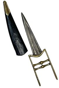 Daga cuchillo tigre Rajput katar aspecto antiguo con funda de cuero negro - Imagen 1 de 5