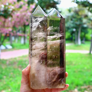 9,4 Zoll natürlicher Rauchquarz Obelisk Reiki Kristall Stab Turm Kristallspitze Dekor - Bild 1 von 15