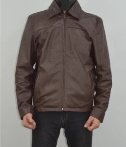 Herren Braun Cafe Racer Biker Echt Lammfell Motorrad Lederjacke L - Bild 1 von 7
