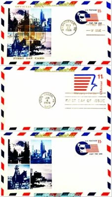 3x USA 1968 1974 UNITED STATES AIRMAIL POSTAL VARIETY COMPLETE STAMP FDC SET LOT - Image 1 of 4