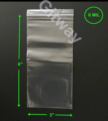 3" x 6" Heavy Duty Clear Resealable Zip Top Lock FDA Clear Plastic Bags 6 miL - Image 1 of 4
