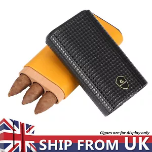 More details for galiner portable leather 3 tube cigar case luxury travel holder black&amp;yellow box