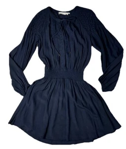 ASTR The Label Navy Blue Smocked Embroidered Flounce Long Sleeve Dress Sz M - Picture 1 of 8