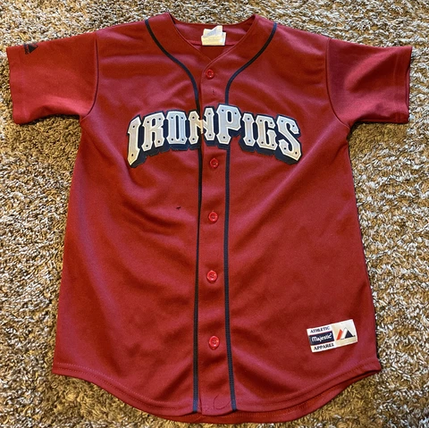 Majestic Lehigh Valley Iron Pigs Baseball Jersey Youth Large Red Youngblood #2 Cover