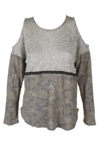 Inc International Concepts Live Grey Mixed-Media Cold-Shoulder Top S - Picture 1 of 3