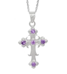Sterling Silver Pendant With Rhodium Plated And 4 Beautiful Round Amethyst St... - Picture 1 of 4