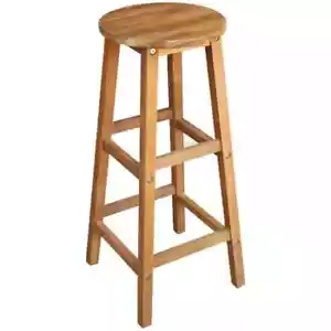 More details for wooden bar stools x2 breakfast kitchen garden high chairs acacia wood set of 2
