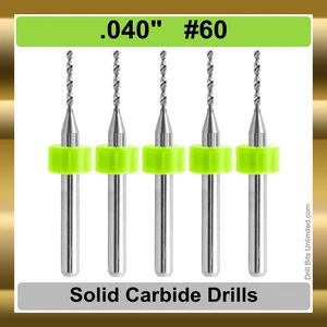 .040" #60 Solid Carbide Drill Bits - FIVE PIECES - 1/8" Shank .04"  R/S - Picture 1 of 4