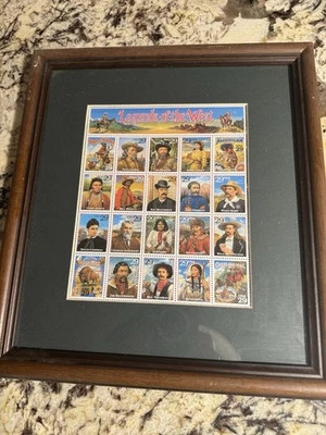 "LEGENDS OF THE WEST" Stamp Sheet Framed and Matted, Reverse View, Mint!  - Image 1 of 3