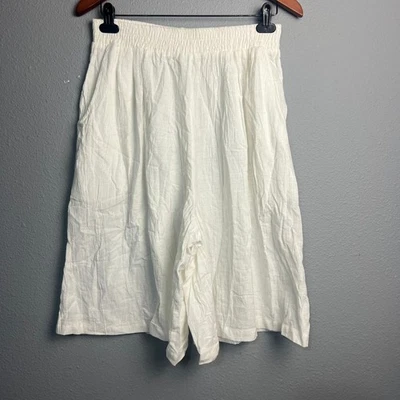 Solos by Koret Gauze Shorts Wide Leg Culottes Elastic Waist Pockets White Sz 12 - Image 1 of 4