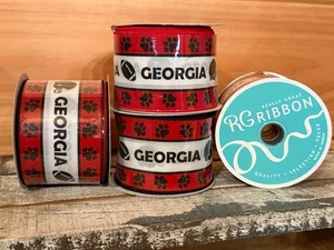 Georgia Bulldogs Wired Ribbon 2.5" x 10 Yd Ga Dawgs Red Black White Paw Football - Picture 1 of 5