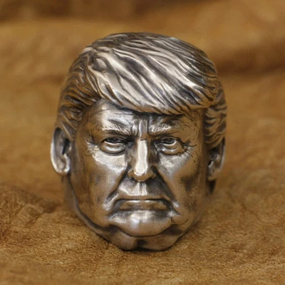 PRESIDENT TRUMP SOLID STERLING SILVER RING SZ 7 925 36.5 GR TRUMP BUST / FACE - Image 1 of 4