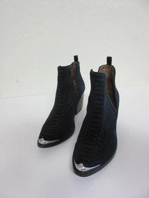 JEFFREY CAMPBELL Black Western Snakeskin Pattern Slip On Size 8.5 Suede Boots - Image 1 of 4