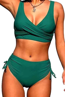 2 Piece Tummy Control High Waist Bikini Tankini Set Swimsuit Cups A-B Size S 10 - Image 1 of 4