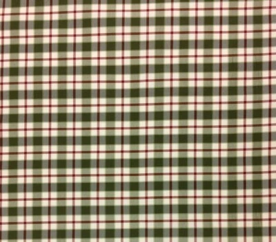 DESIGNER 100% SILK CHECK THYME GREEN RED STRIPE MULTIUSE FABRIC BY THE YARD 55"W - Image 1 of 4