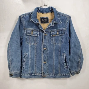 Vintage Lee Denim Jacket Youth XL Removeable Sherpa Collar Blue Trucker Coat - Picture 1 of 12