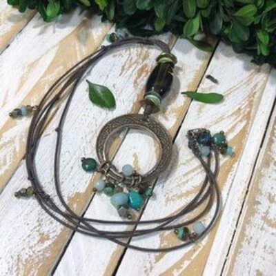 Silpada Sterling Silver Brass Pyrite Howlite Pendant Necklace  N1892  - Image 1 of 4