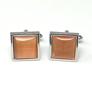 Orange Cats Eye Stone Dome Square Cufflinks Men Birthday Wedding Orange Cufflink - Picture 1 of 5