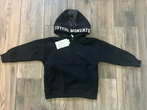 NWT Zara Kids Hoodie Half Zip Black Sweater Pullover Size 7 With Pockets - Picture 1 of 5