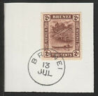 8303  BRUNEI 1924 RIVER SCENE  2c on piece with MADAME JOSEPH FORGED POSTMARK